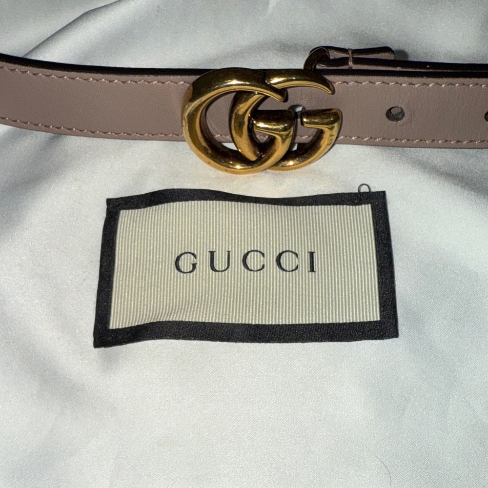 Gucci Blush Leather Belt with Gold GG Emblem
